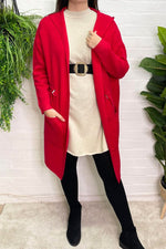 AMY Plain Hooded Cardigan - Red