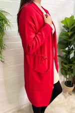 AMY Plain Hooded Cardigan - Red