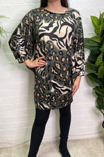 VANESSA Animal Print Batwing Top - Khaki