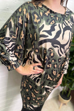 VANESSA Animal Print Batwing Top - Khaki