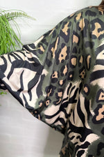 VANESSA Animal Print Batwing Top - Khaki