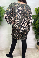 VANESSA Animal Print Batwing Top - Khaki