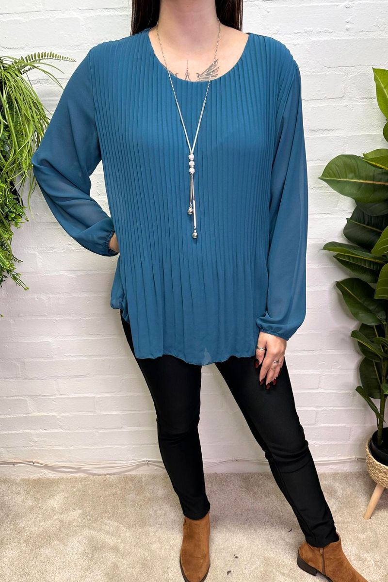 TONIA Pleated Top - Teal