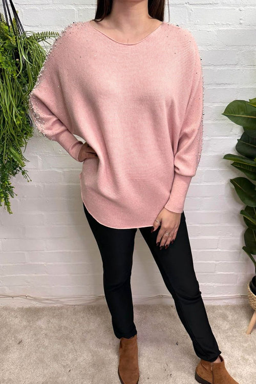 FERN Diamante Ribbed Jumper - Light Pink