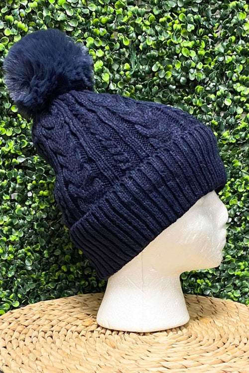 NANCY Cable Knit Hat - Navy