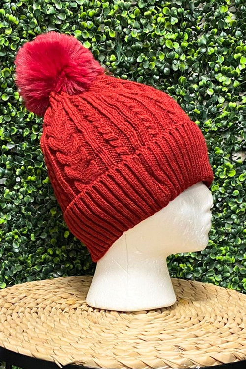 NANCY Cable Knit Hat - Wine