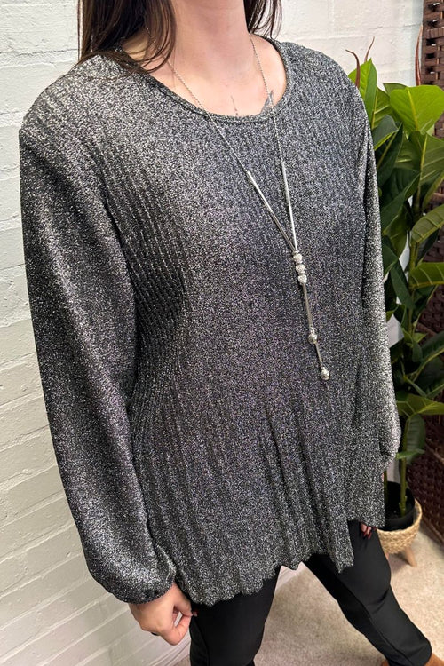 HELENA Metallic Plisse Top - Black