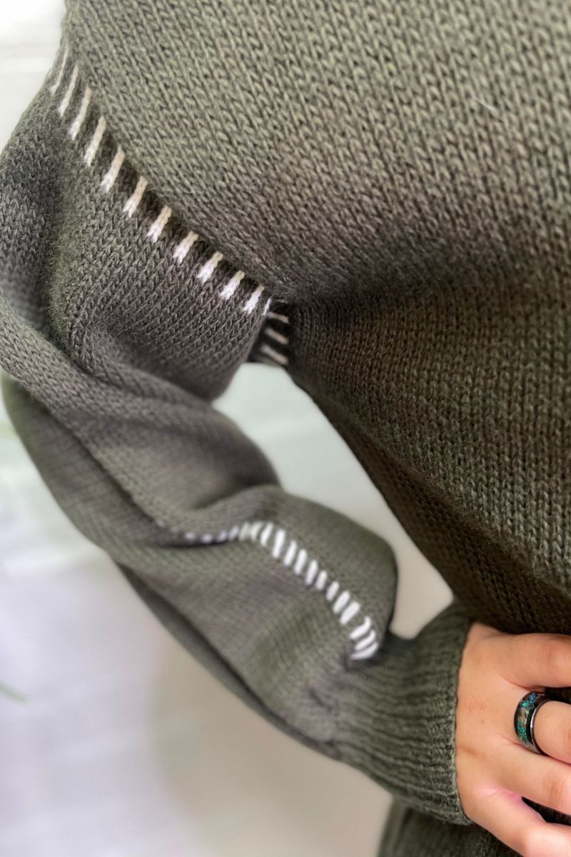 SAFFRON Stitch Detail Jumper - Khaki