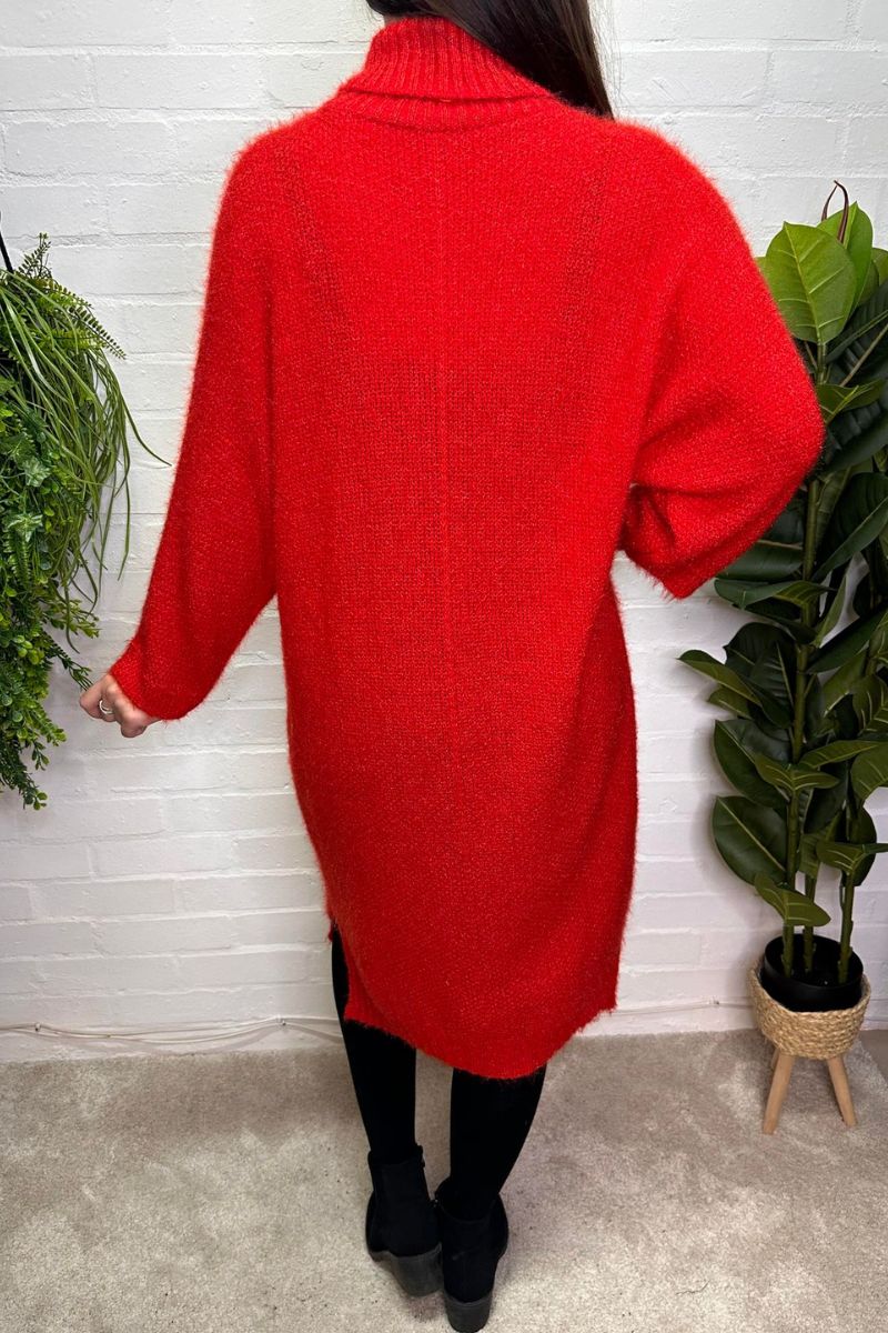RONA Cowl Neck Knit Dress - Red