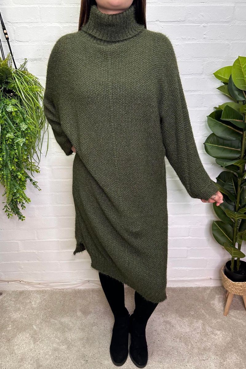 RONA Cowl Neck Knit Dress - Khaki