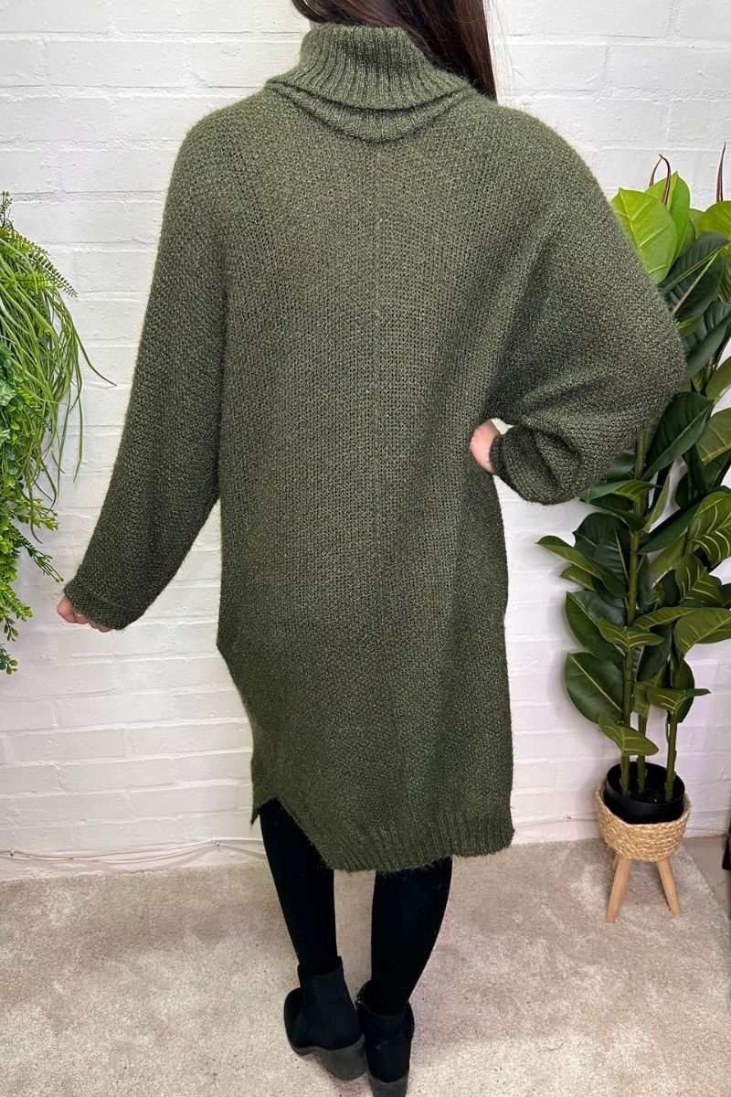 RONA Cowl Neck Knit Dress - Khaki