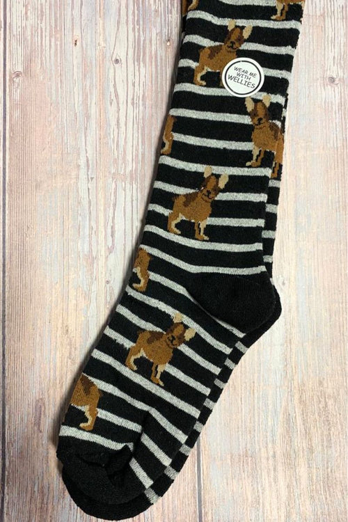 ALMA Striped Dog Welly Sock - Black