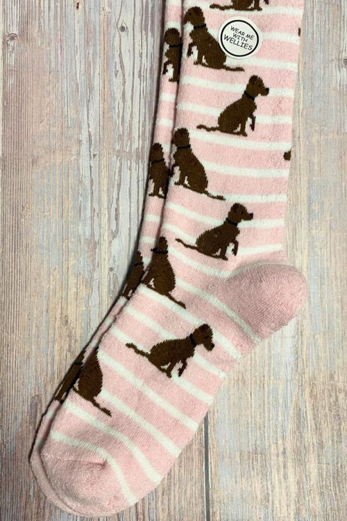 ALMA Striped Dog Welly Sock - Pink