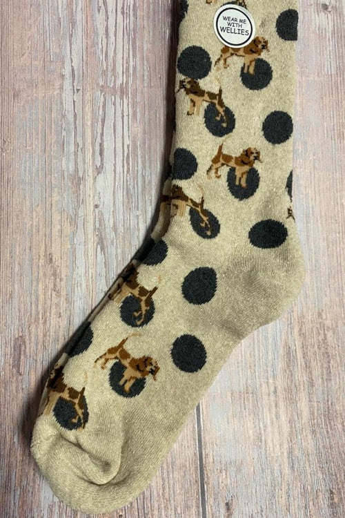 BETH Spotted Dog Welly Sock - Beige