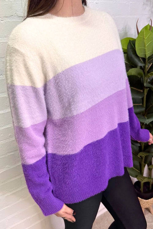 LISA Stripe Brushed Jumper - Purple