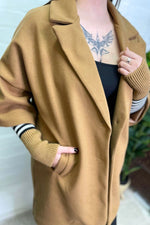 JANINE Stripe Knitted Sleeve Coat - Camel
