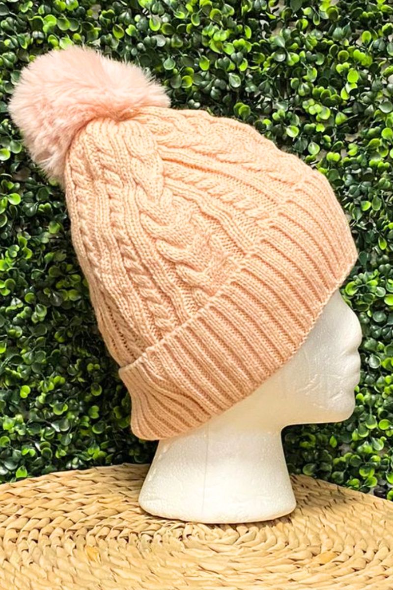 NANCY Cable Knit Hat - Dusky Pink