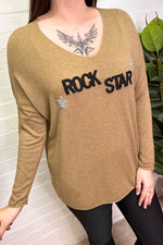 ELFIE 'Rockstar' Fine Knit Top - Camel