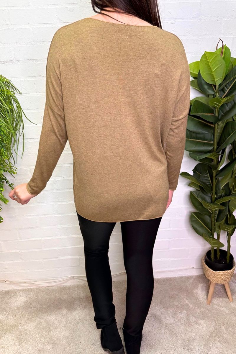 ELFIE 'Rockstar' Fine Knit Top - Camel