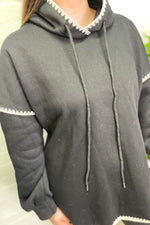 SELENA Blanket Stitch Hooded Sweatshirt - Black