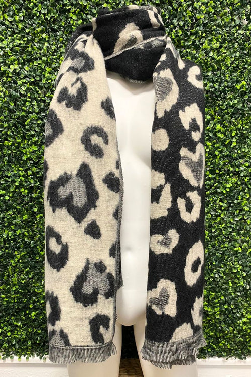 BONNIE Reversible Leopard Print Scarf - Cream/Black