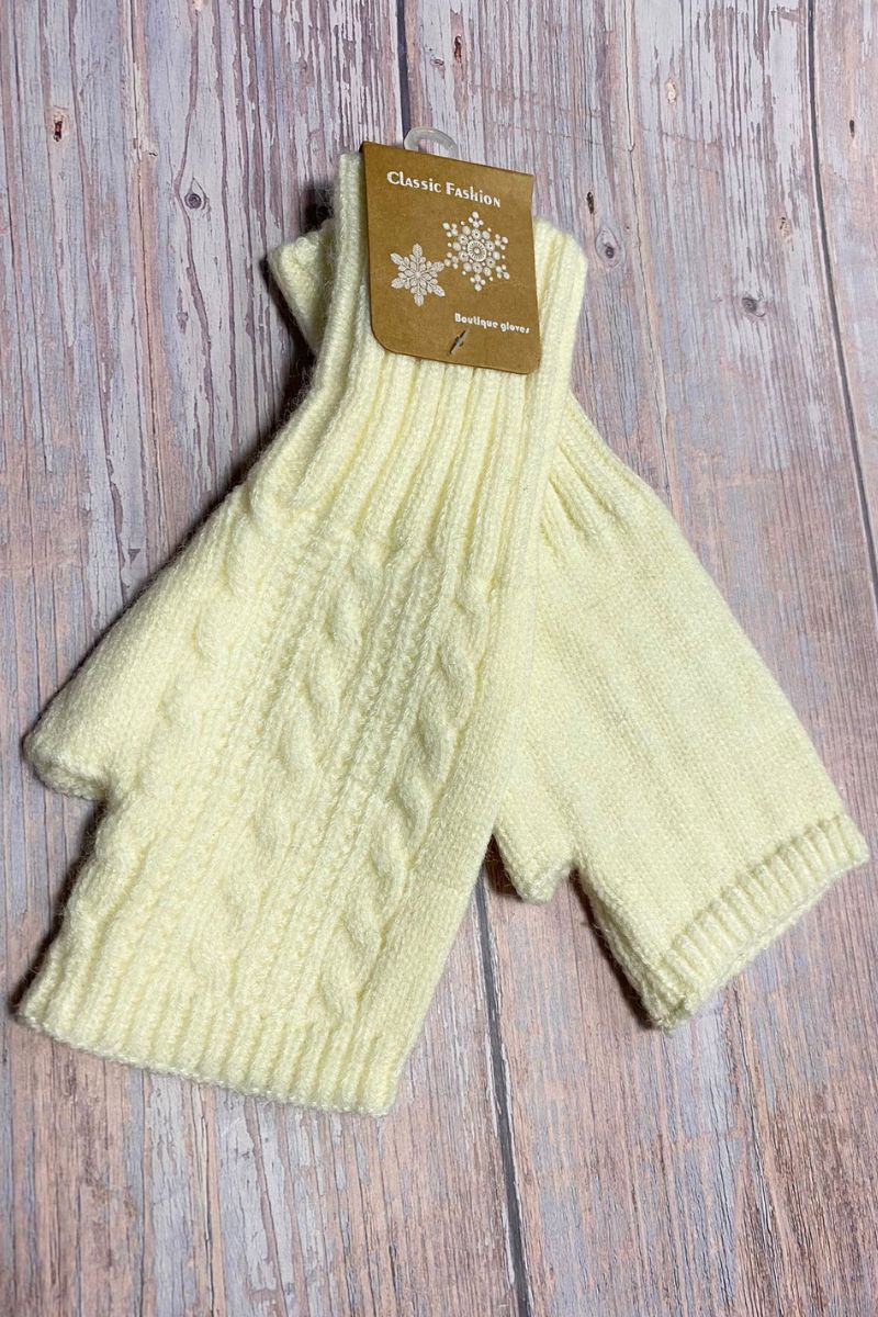 SANDRA Cable Knit Fingerless Gloves - Cream