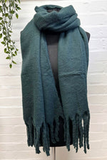 JENNIFER Plain Tassel Scarf - Forest Green