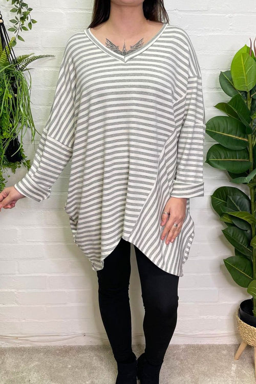 DENISE Striped Top - Grey