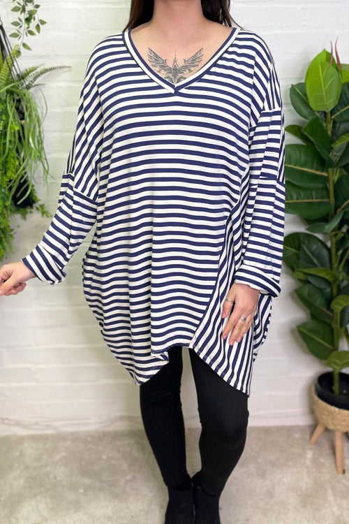 DENISE Striped Top - Navy