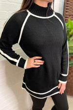 LOUISA Contrast Seam Knitted Jumper - Black