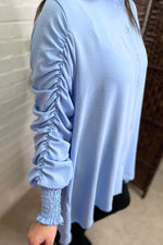 YVETTE Ruched Sleeve Shirt - Blue