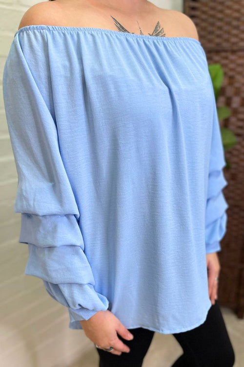 ADELINE Off-Shoulder Layered Sleeve Top - Blue