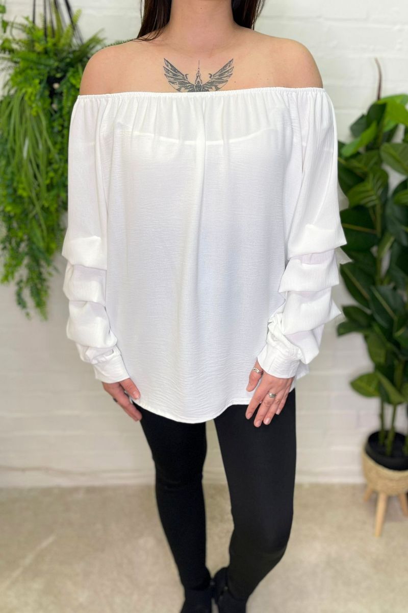 ADELINE Off-Shoulder Layered Sleeve Top - White
