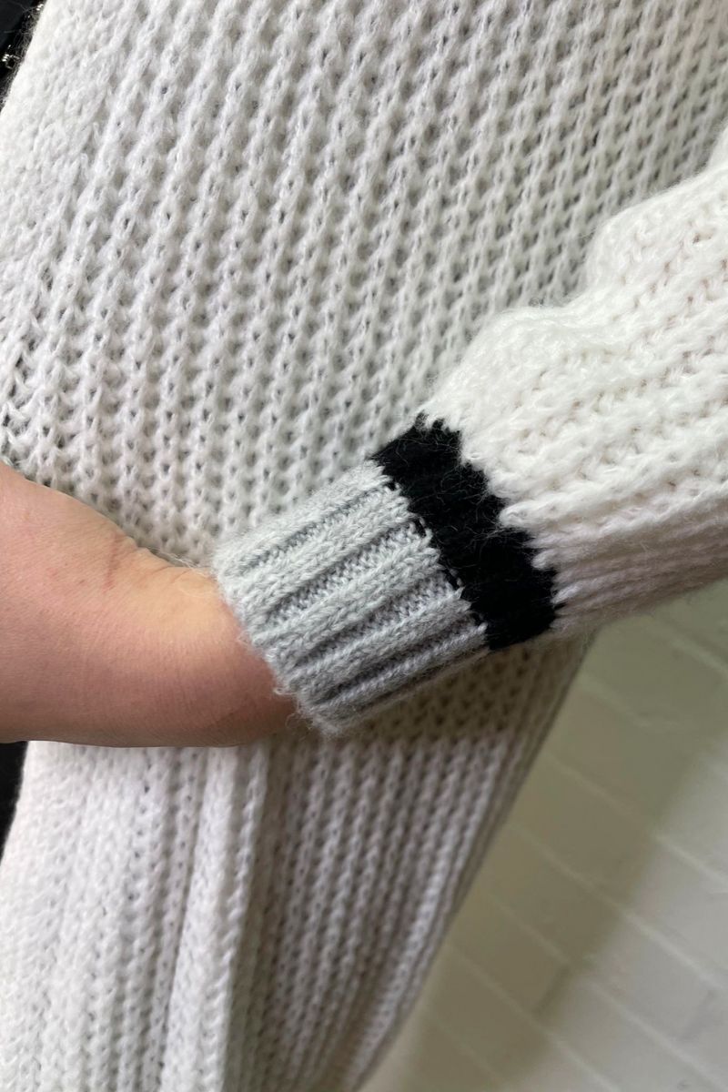 DEE Stripe Cuffed Knit Cardigan - Cream