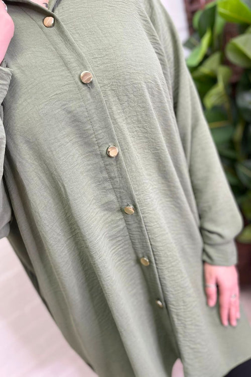 MINDY Plain Pleated Shirt - Khaki