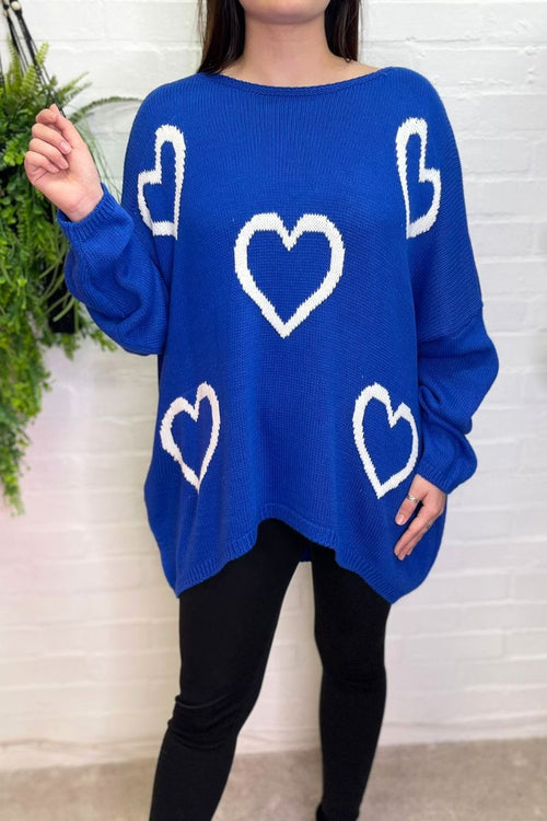 ROSE Heart Knitted Jumper - Royal Blue