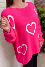 ROSE Heart Knitted Jumper - Fuchsia