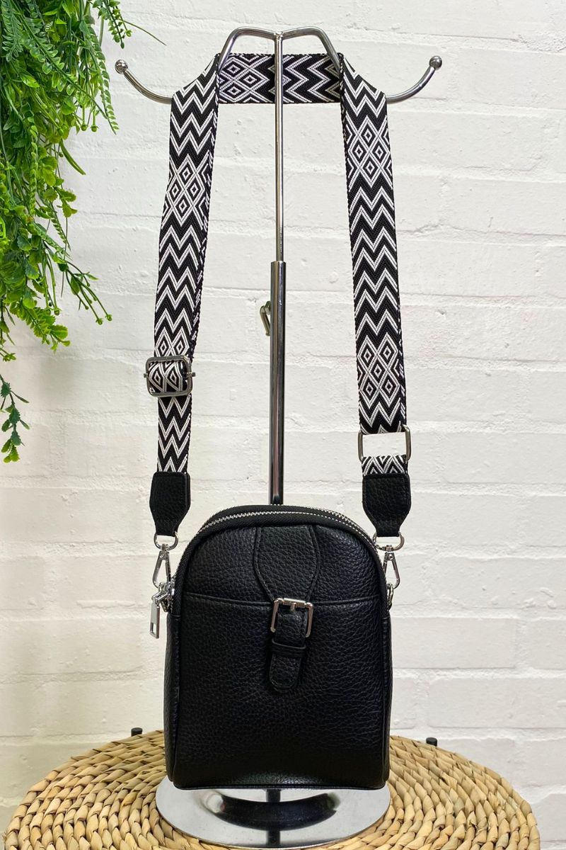 LARA Double Zip Crossbody Bag - Black