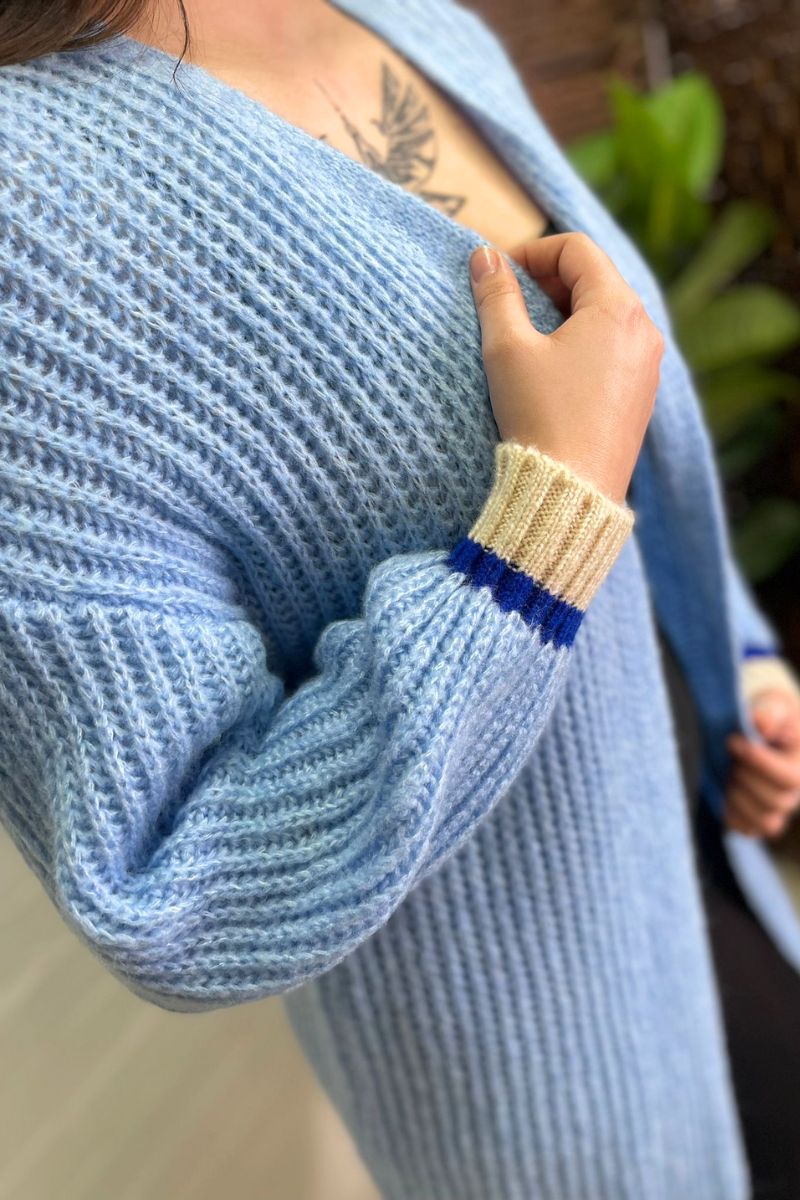 DEE Stripe Cuffed Knit Cardigan - Cornflower Blue