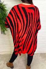 BETSY Oversized Zebra Print Jumper - Red