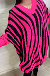 BETSY Oversized Zebra Print Jumper - Fuchsia