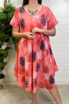 ATHENA Palm Tree Print Dress - Coral