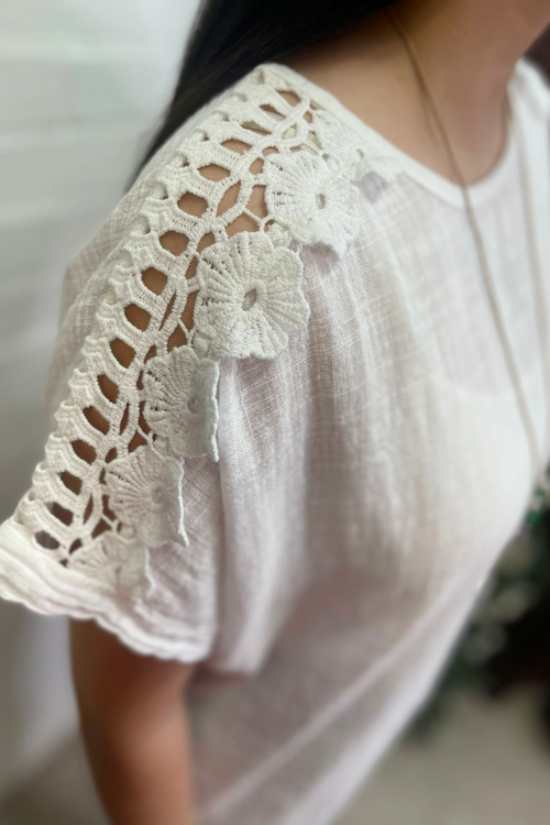 ANGELA Crochet Lace Detail Top - White