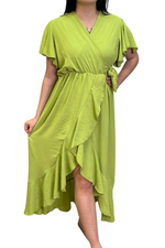 LYLA Crossover Frill Dress - Lime Green