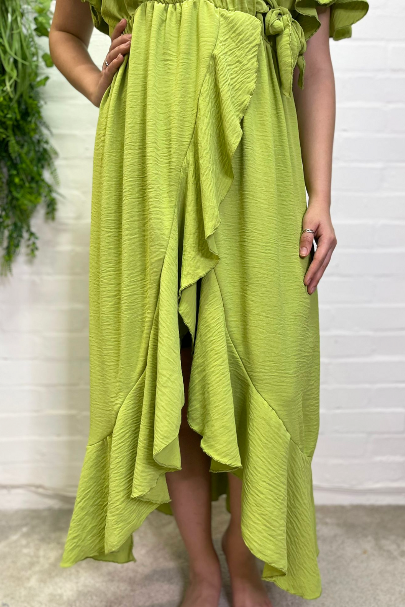 LYLA Crossover Frill Dress - Lime Green