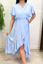 LYLA Crossover Frill Dress - Light Blue