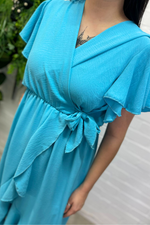 LYLA Crossover Frill Dress - Sky Blue