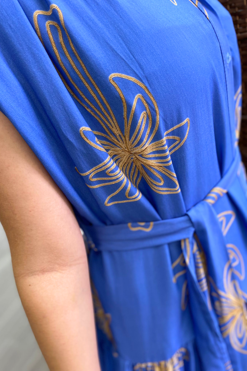 NAOMI Palm Tree Shirt Dress - Denim Blue