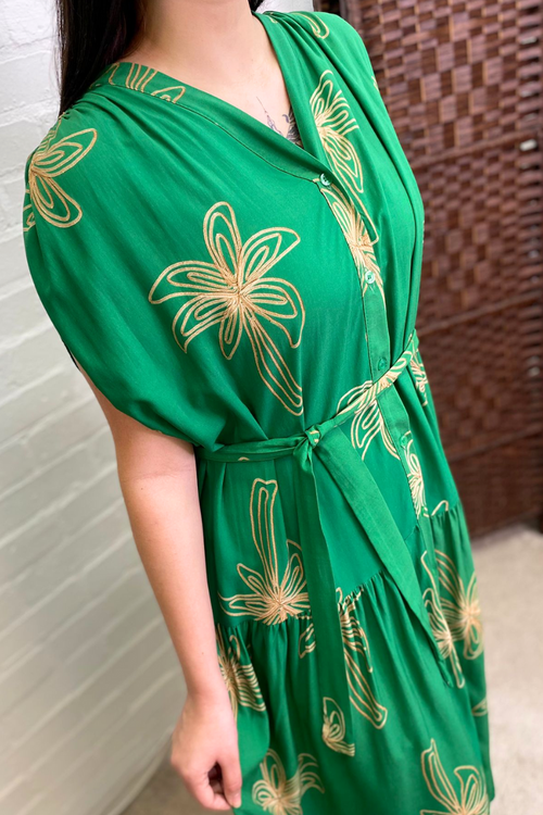 NAOMI Palm Tree Shirt Dress - Jade Green