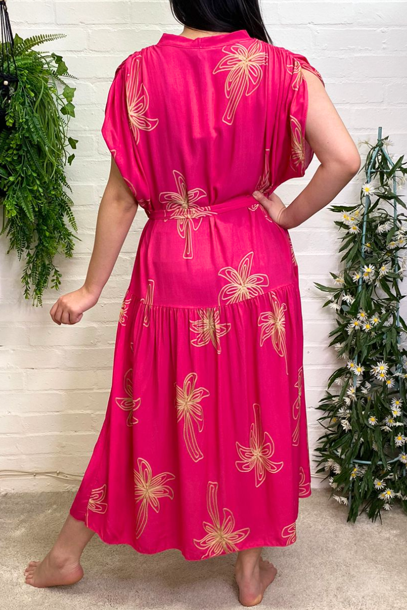 NAOMI Palm Tree Shirt Dress - Fuchsia
